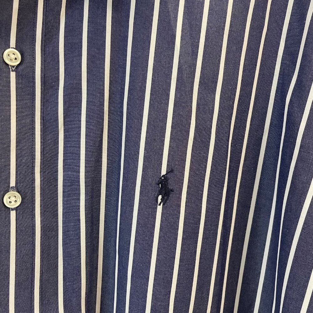 Ralph Lauren Mens XXL Blake Navy & White Striped Button-Up Shirt 100% Cotton - Picture 5 of 13
